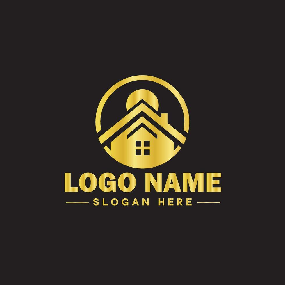 echt landgoed logo eigendom huis huis bouw gebouw logo icoon bewerkbare vector