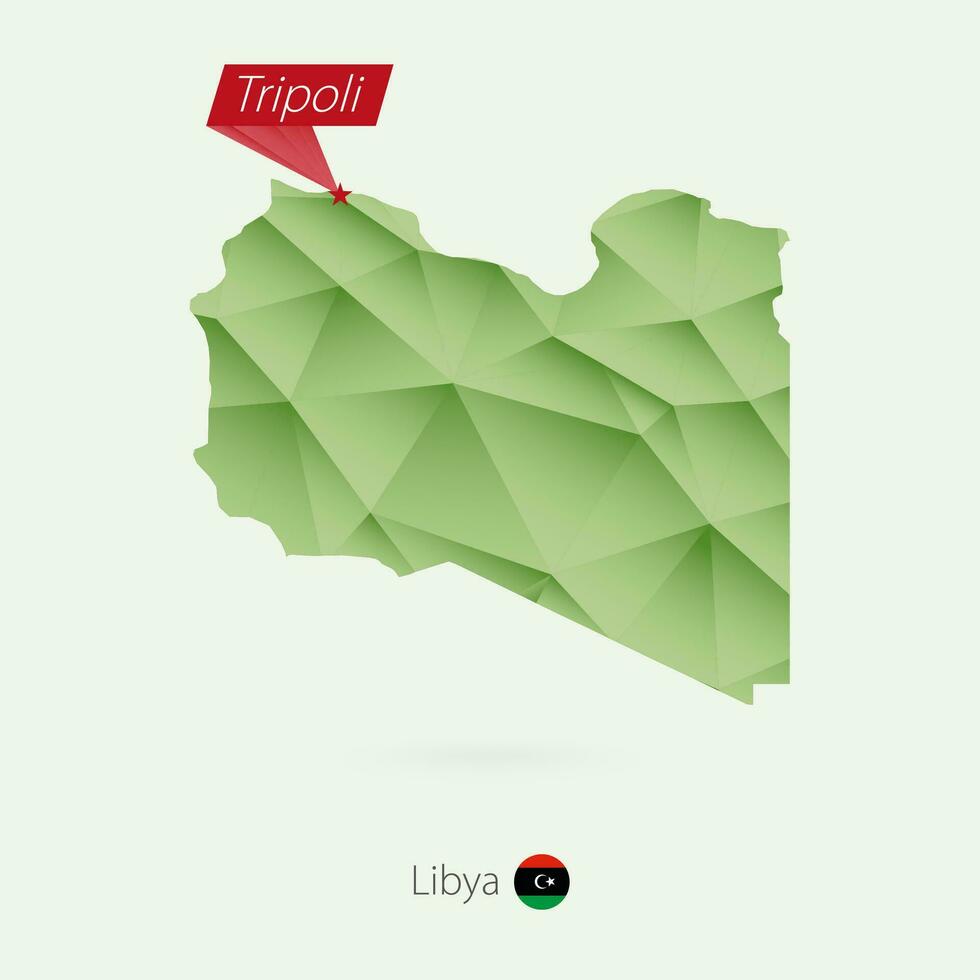 groen helling laag poly kaart van Libië met hoofdstad tripoli vector