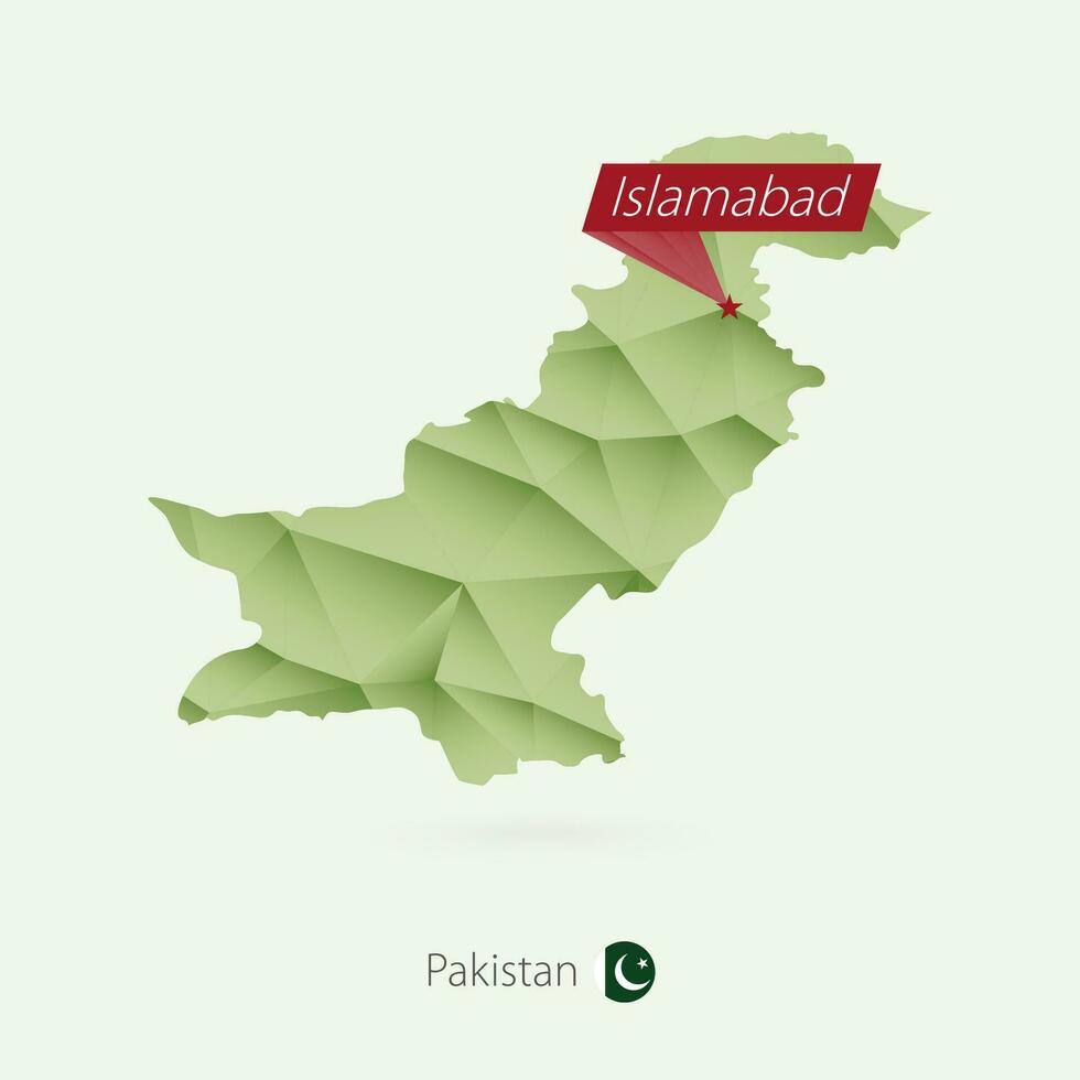 groen helling laag poly kaart van Pakistan met hoofdstad islamabad vector