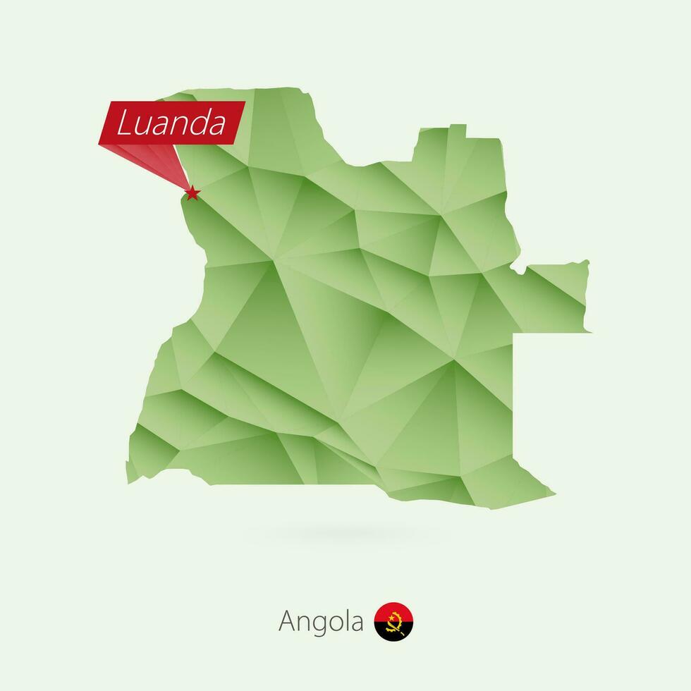 groen helling laag poly kaart van Angola met hoofdstad luanda vector