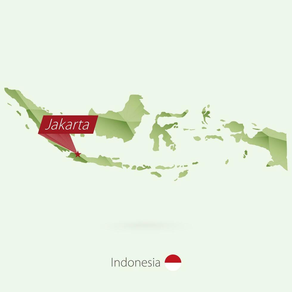 groen helling laag poly kaart van Indonesië met hoofdstad Jakarta vector