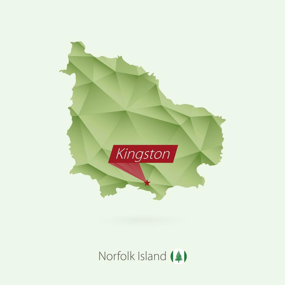 groen helling laag poly kaart van norfolk eiland met hoofdstad Kingston vector