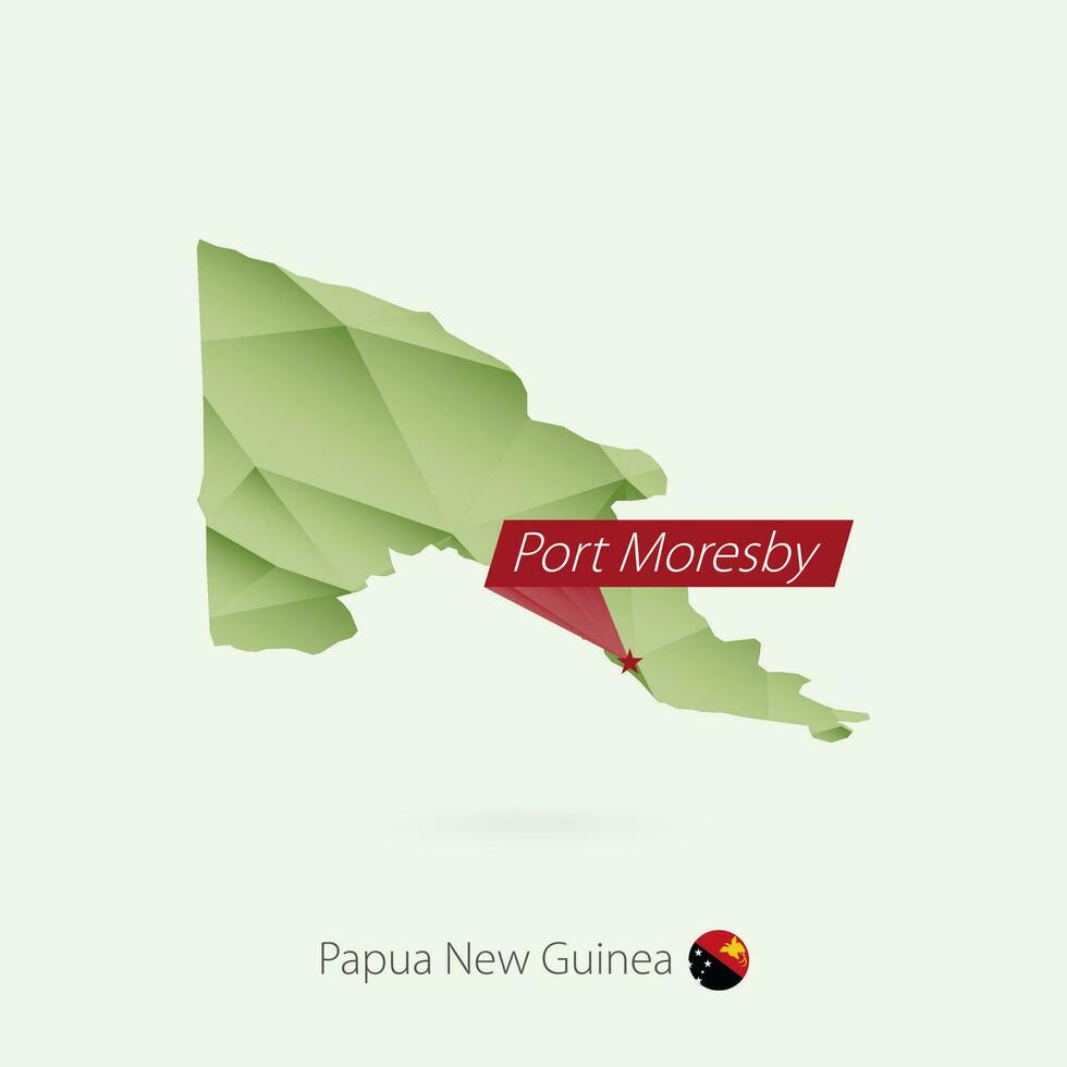 groen helling laag poly kaart van Papoea nieuw Guinea met hoofdstad haven moresby vector