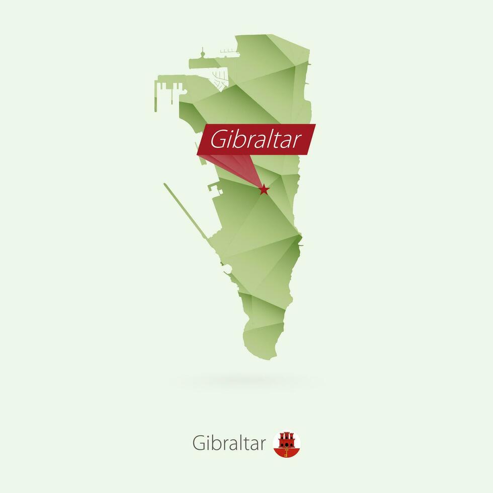 groen helling laag poly kaart van Gibraltar met hoofdstad Gibraltar vector