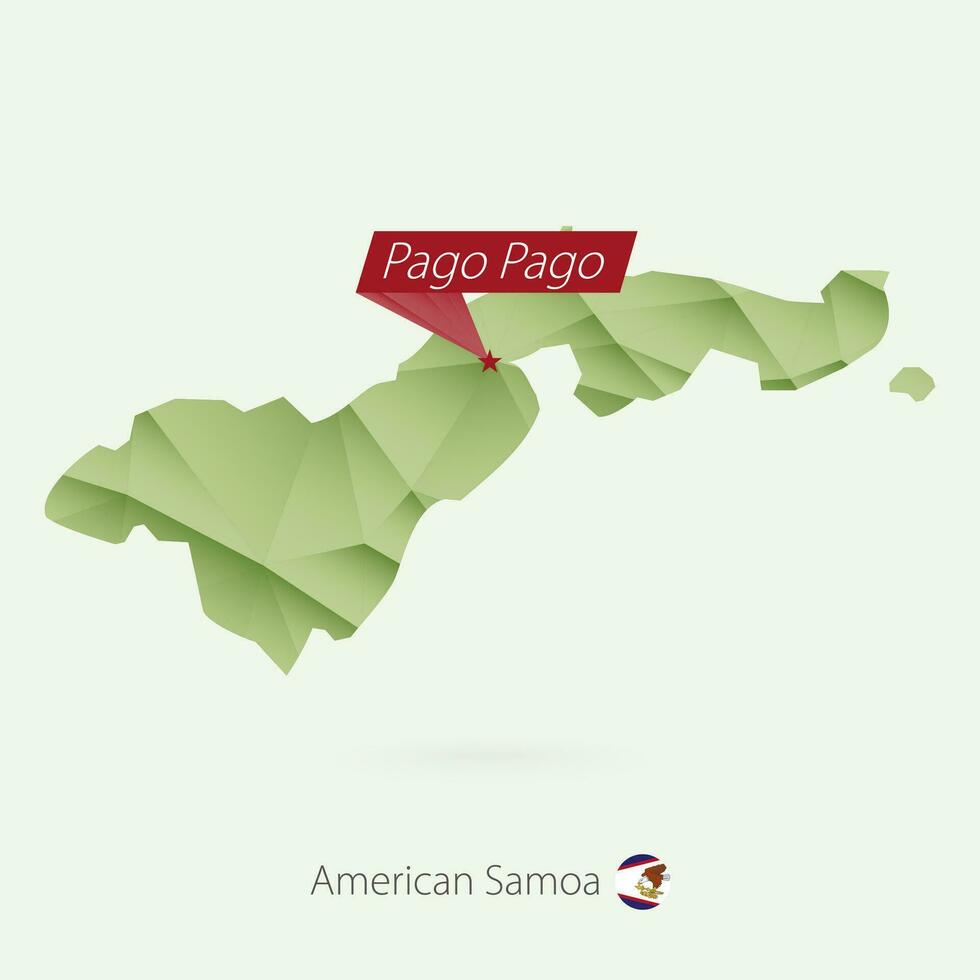 groen helling laag poly kaart van Amerikaans Samoa met hoofdstad pago pago vector