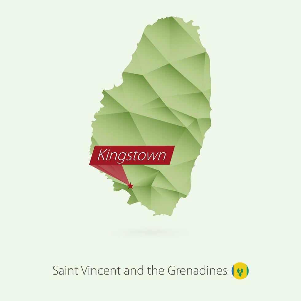 groen helling laag poly kaart van heilige vincent en de grenadines met hoofdstad Kingstown vector