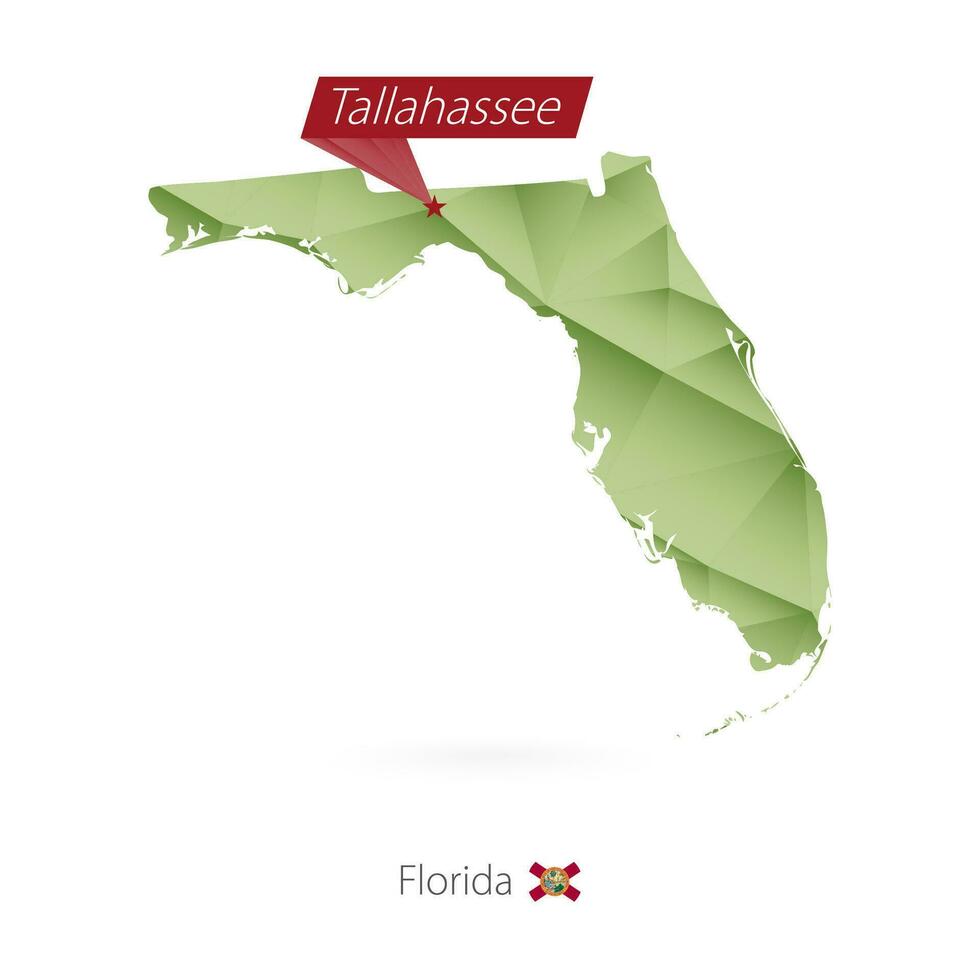 groen helling laag poly kaart van Florida met hoofdstad tallahassee vector