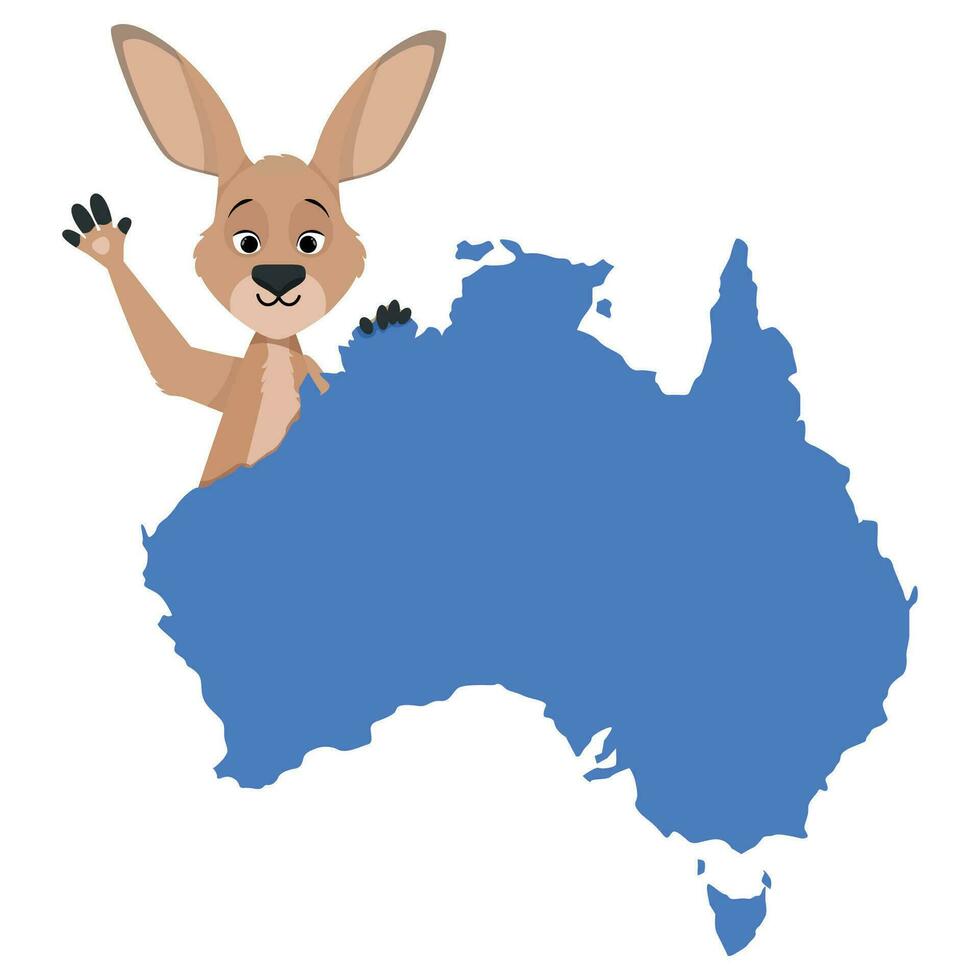 blauw kaart van Australië met een kangoeroe golvend haar poot vector