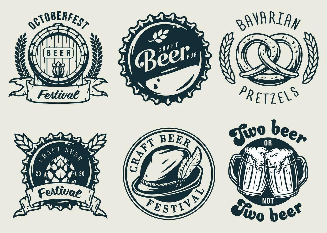 reeks van emblemen met bier loop, hop en mok vector