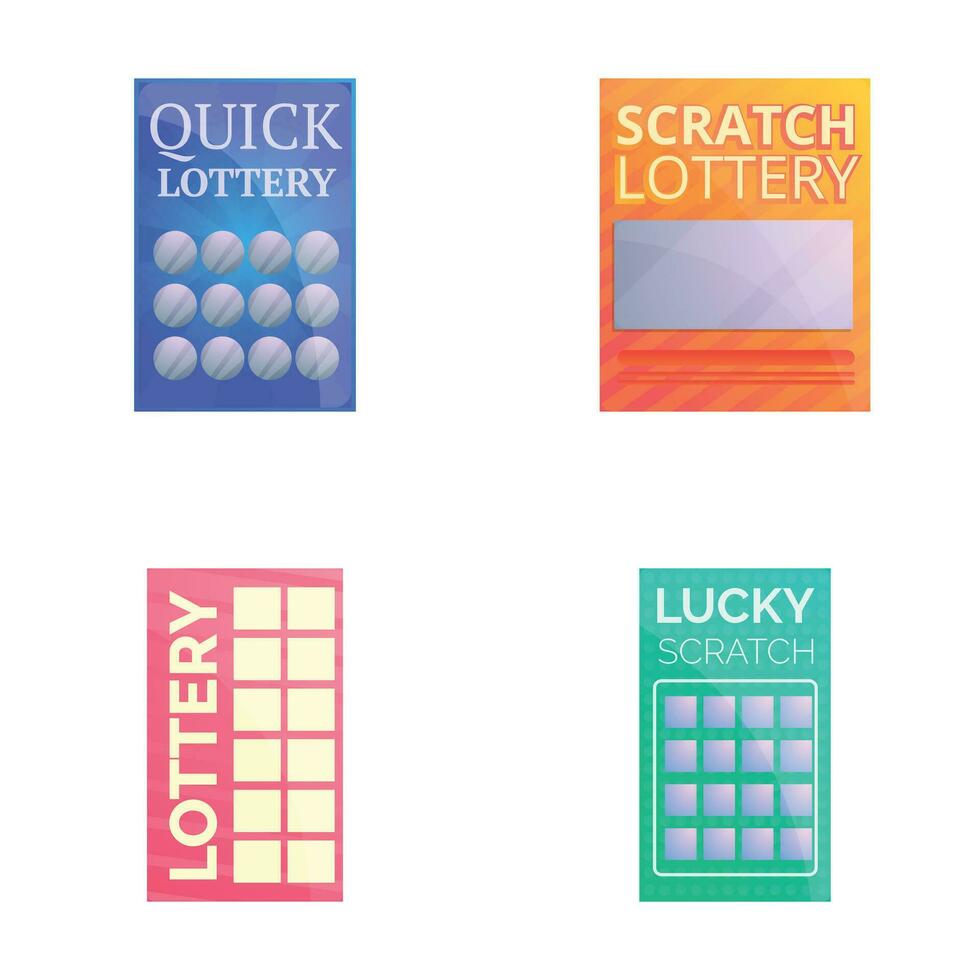 loterij pictogrammen reeks tekenfilm vector. gekleurde loterij ticket vector