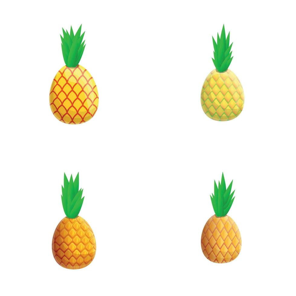 ananas fruit pictogrammen reeks tekenfilm vector. exotisch fruit vector