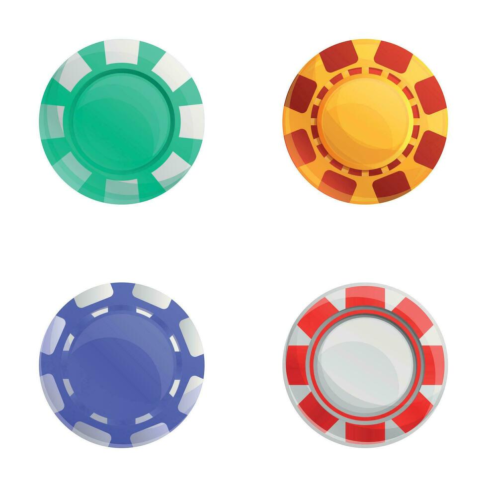 poker spaander pictogrammen reeks tekenfilm vector. vier kleurrijk poker spaander vector