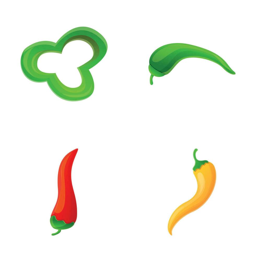 Chili peper pictogrammen reeks tekenfilm vector. kleurrijk heet peper vector