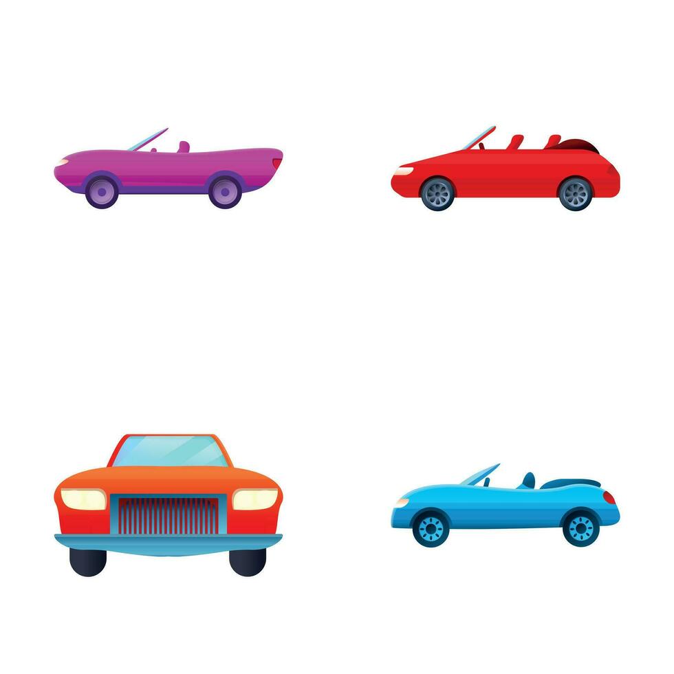 converteerbaar pictogrammen reeks tekenfilm vector. cabriolet in divers kleur vector