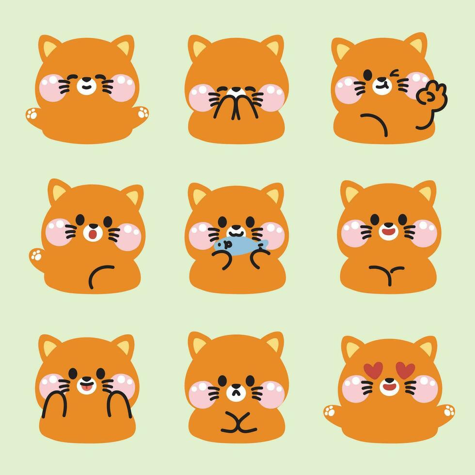 reeks van schattig kat gezicht in divers poses gevoel Aan pastel achtergrond.pet dier karakter tekenfilm ontwerp.miauw hand- getrokken collectie.kawaii.vector.illustratie. vector