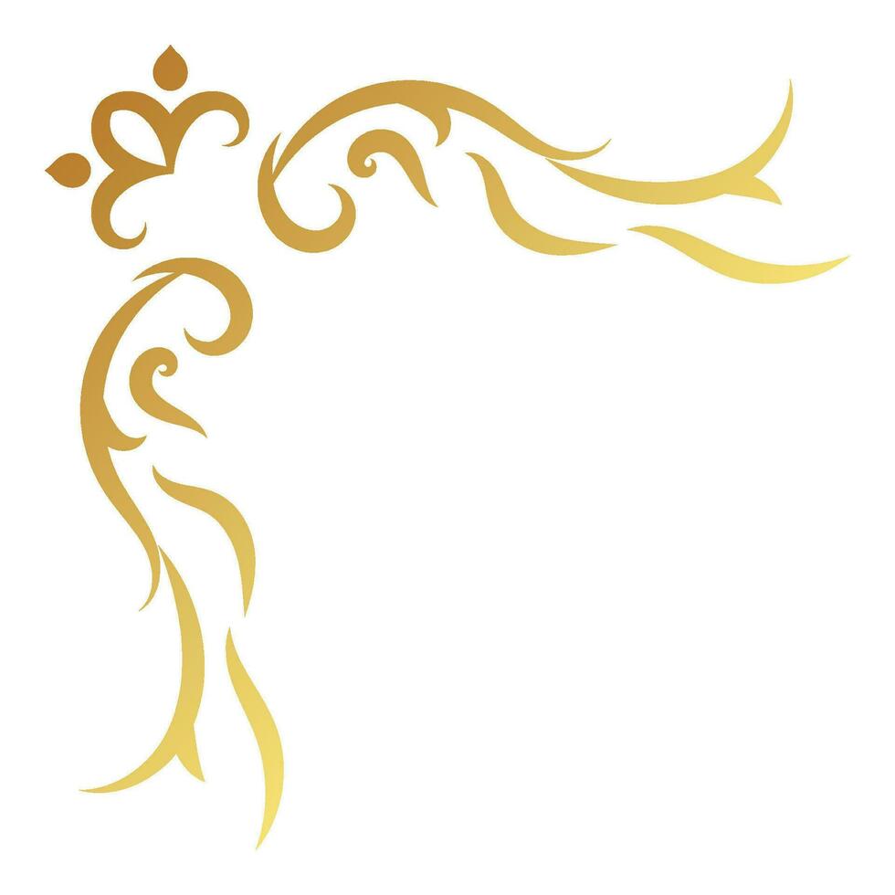 goud elegantie wijnoogst hoek en kader element. sier- krullen vector. klassiek kolken lijn ornament. filigraan ontwerp kalligrafische decoratie voor kader, groet kaart, uitnodiging, menu, certificaat. vector