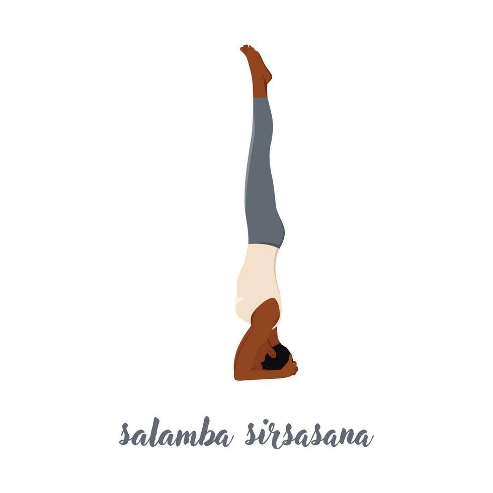 vrouw beoefenen van yoga concept, staande in salamba sirsasana oefening, hoofdstand pose, uitwerken, platte vectorillustratie geïsoleerd op witte achtergrond vector