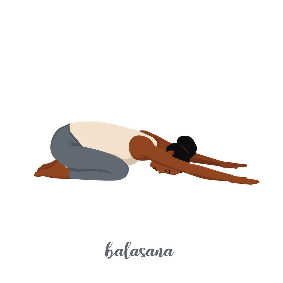 vrouw aan het doen yoga houding. balasana. vector