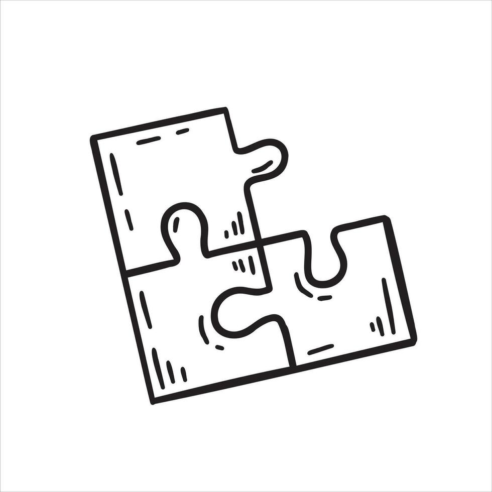 puzzel speelgoed. metafoor van oplossing, samenspel en vennootschap. getrokken een deel, kattebelletje deel. verbinding element. vector