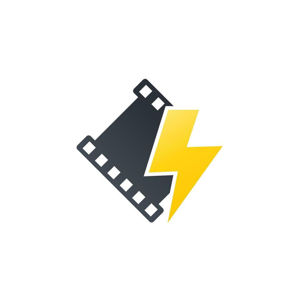 video productie logo met film strip en bliksem vector