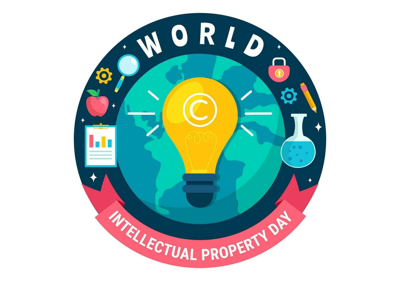 wereld intellectueel eigendom dag vector illustratie Aan 26 april met hersenen en licht lamp voor innovatie en ideeën creativiteit concept achtergrond