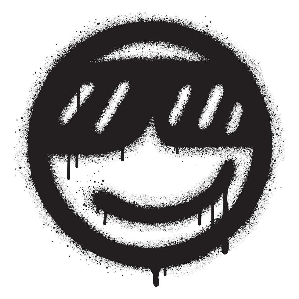 graffiti glimlachen gezicht icoon met zonnebril gespoten in zwart over- wit vector