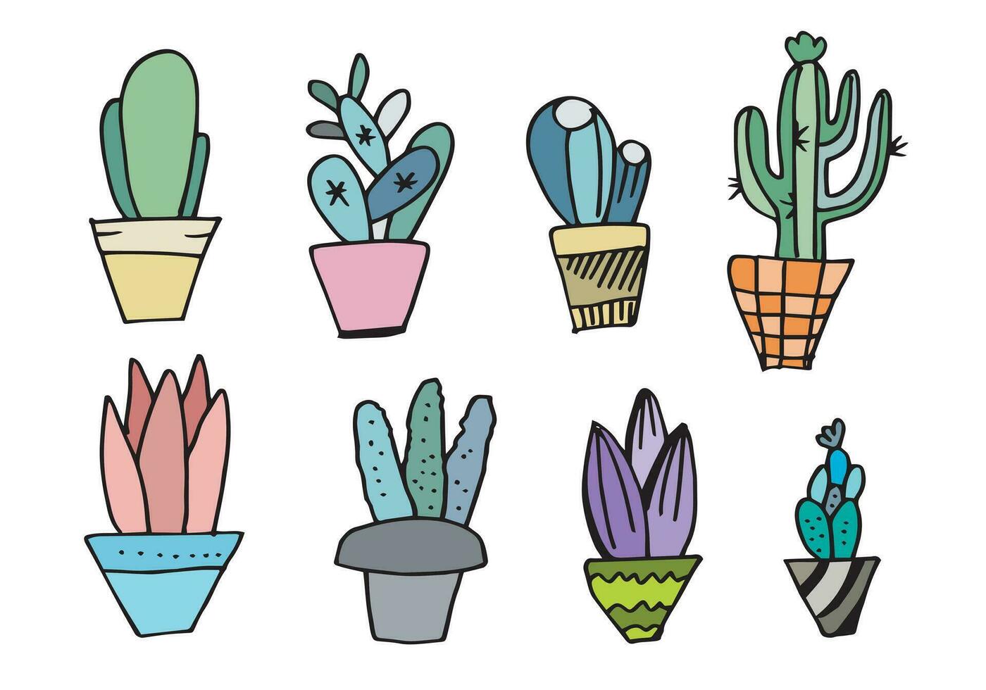 kleurrijk cactus en vetplanten vector set. hand- getrokken cactussen illustratie.