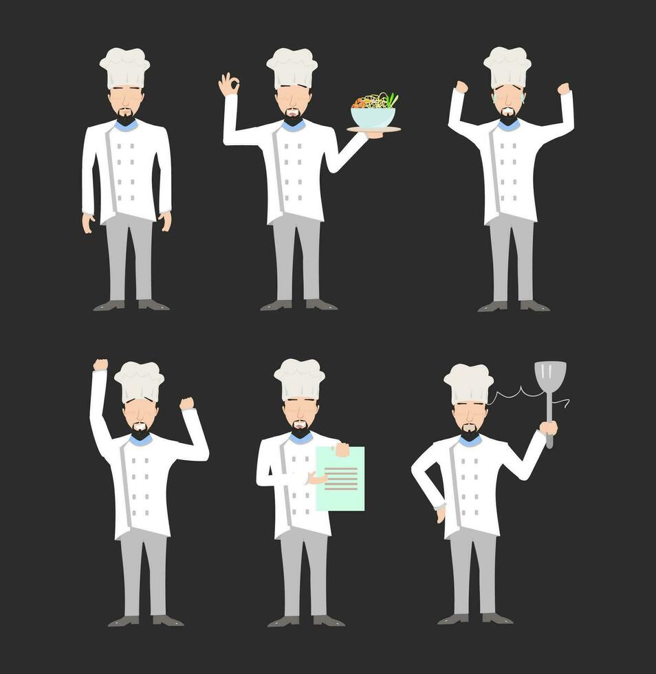 culinaire maestro - tekenfilm vector sets met koks in divers poses met klassiek wit uniformen