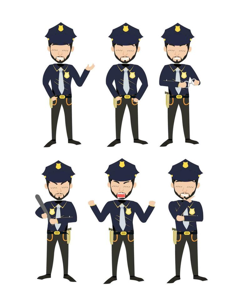 de Gezag in noir - tekenfilm vector sets met politieagenten in dynamisch poses met zwart uniformen