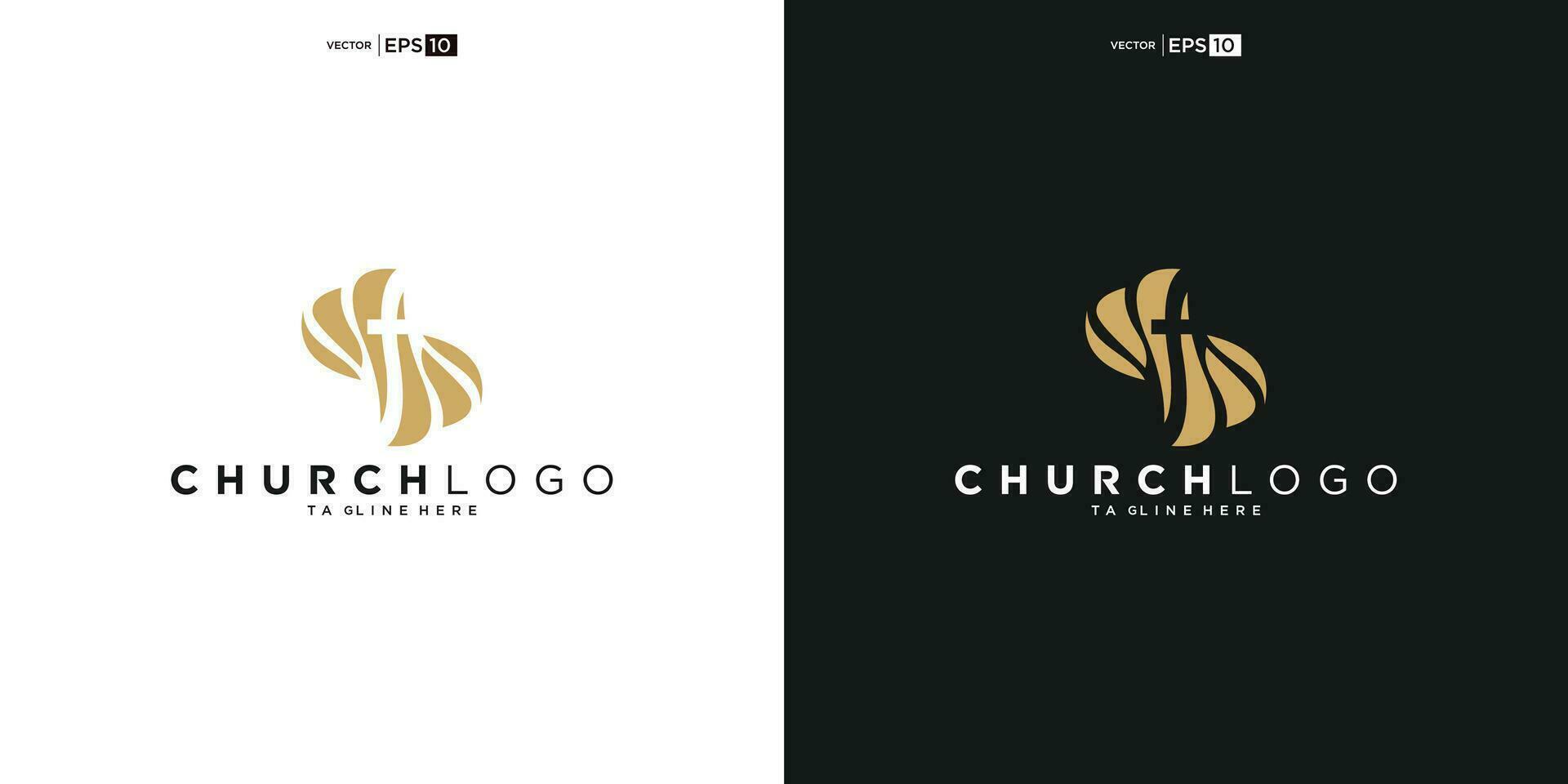 kerk logo. Bijbel, Jezus' kruis en engel Vleugels. Vleugels kerk logo ontwerp icoon. vector