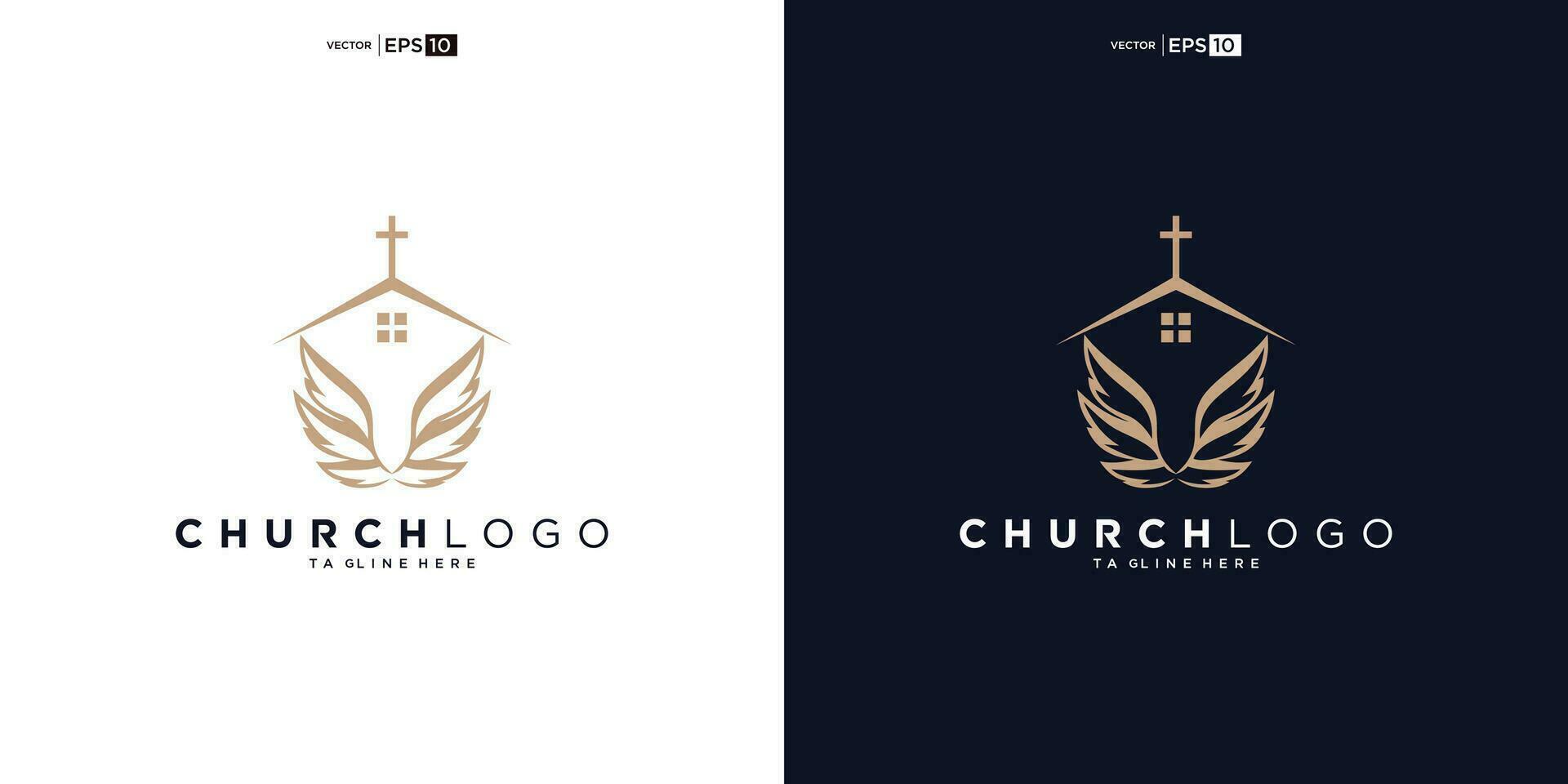 kerk logo. Bijbel, Jezus' kruis en engel Vleugels. Vleugels kerk logo ontwerp icoon. vector