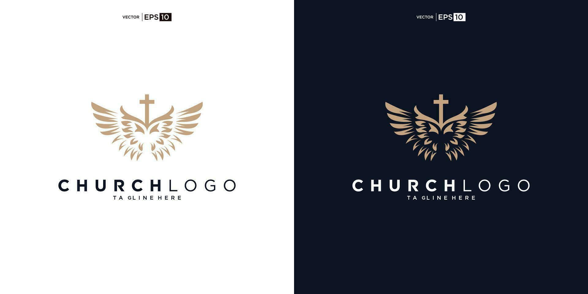 kerk logo. Bijbel, Jezus' kruis en engel Vleugels. Vleugels kerk logo ontwerp icoon. vector