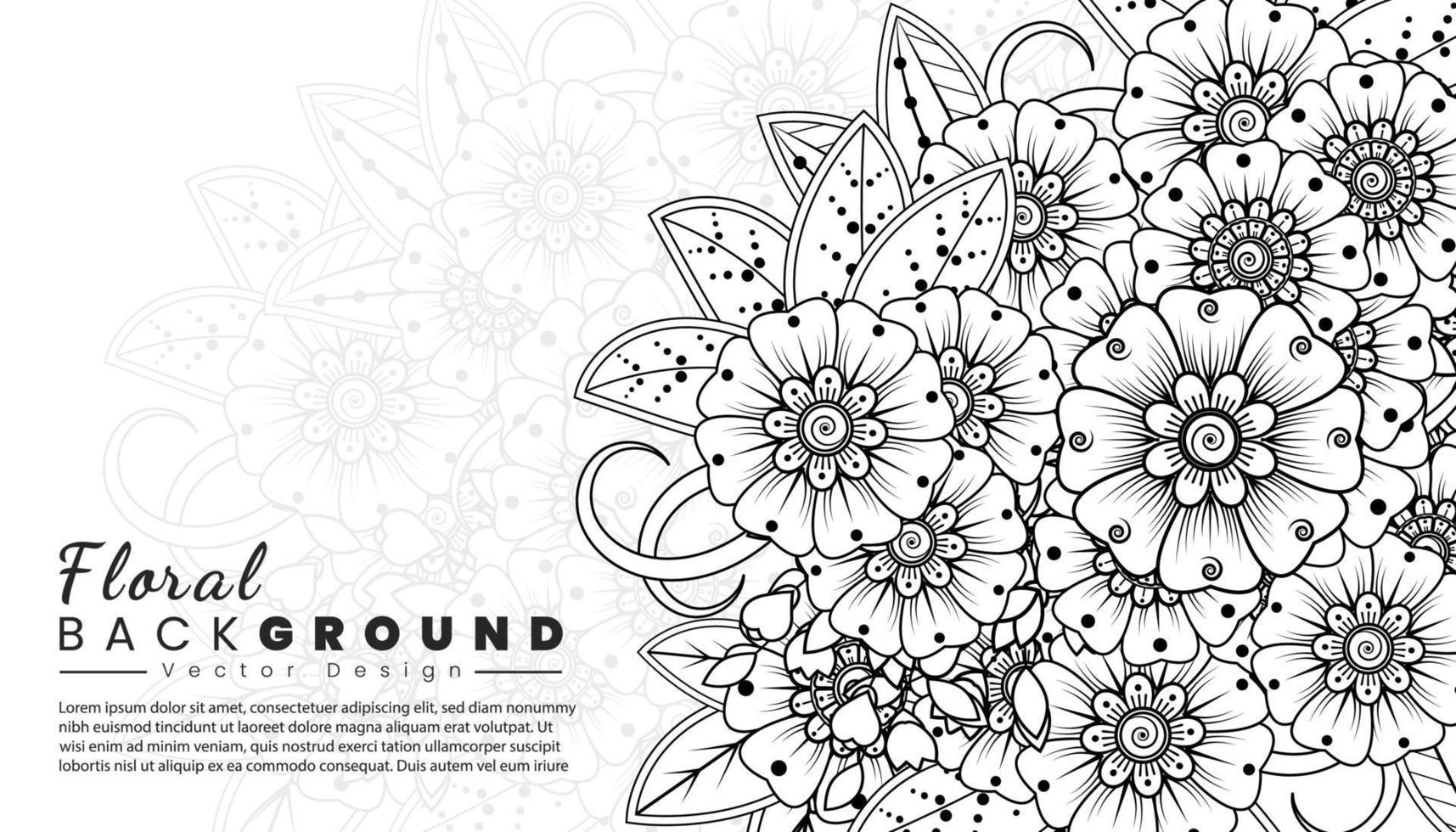 achtergrond met mehndi bloemen. zwarte lijnen op een witte achtergrond. banner of kaartsjabloon vector