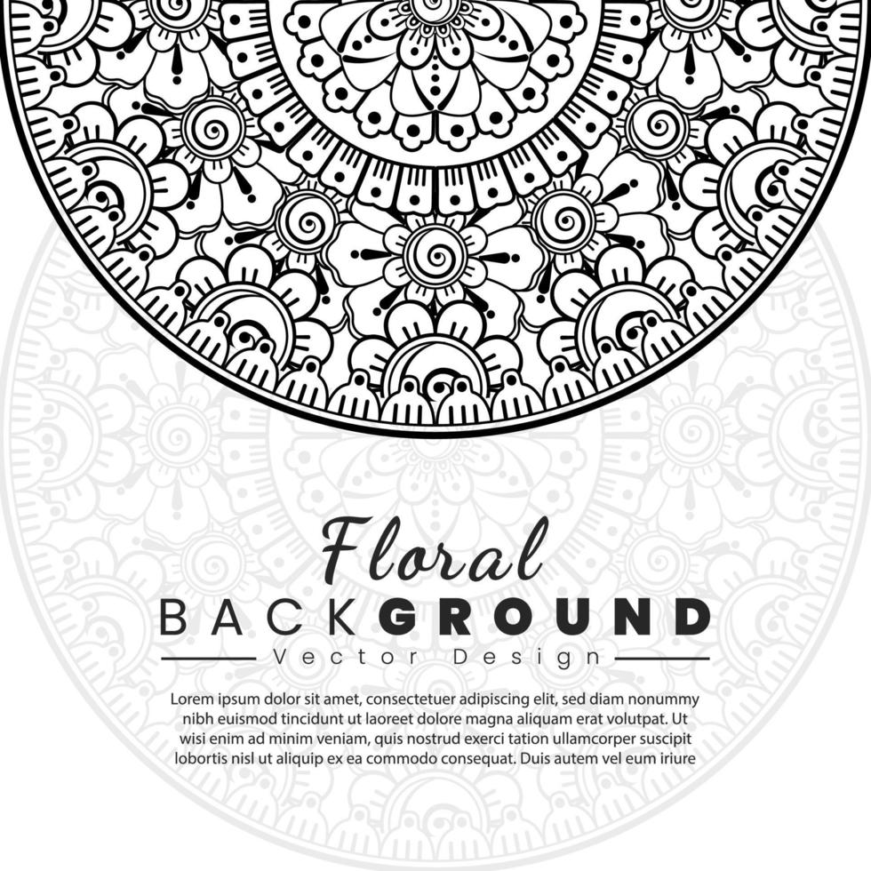 achtergrond met mehndi bloemen. zwarte lijnen op een witte achtergrond. banner of kaartsjabloon vector