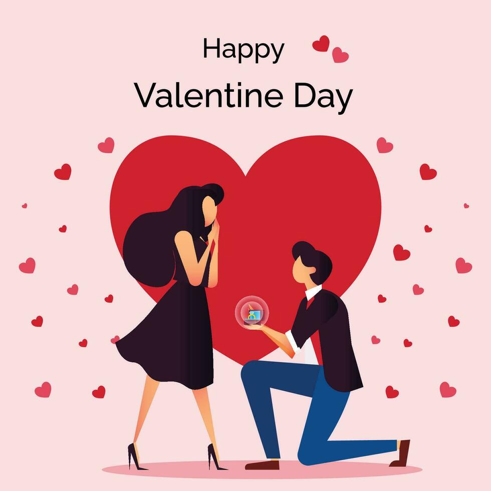 gelukkig valentijnsdag dag groet sjabloon, Mens voorstellen naar meisje illustratie vector