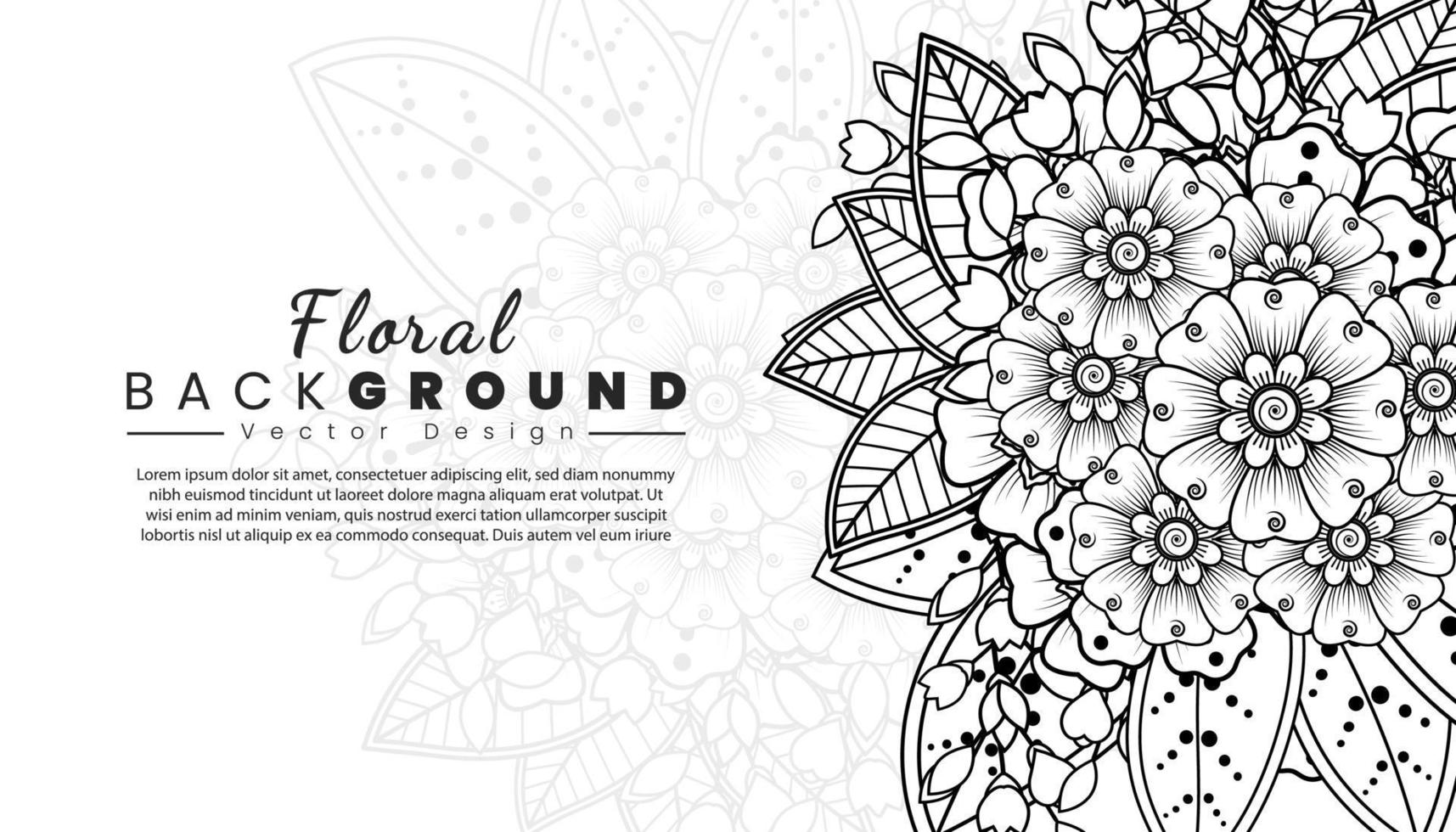 achtergrond met mehndi bloemen. zwarte lijnen op een witte achtergrond. banner of kaartsjabloon vector