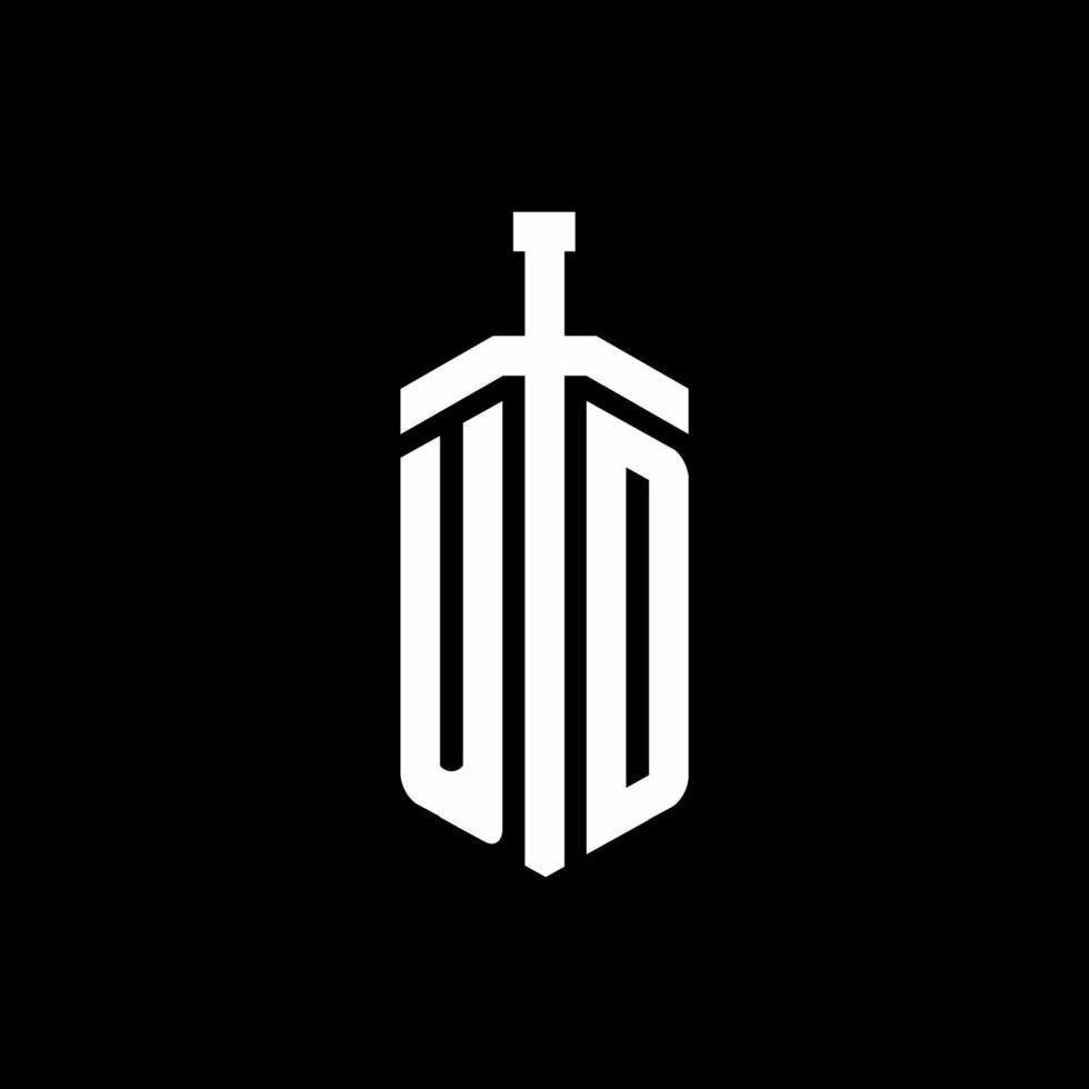 ud logo monogram met zwaard element lint ontwerpsjabloon vector