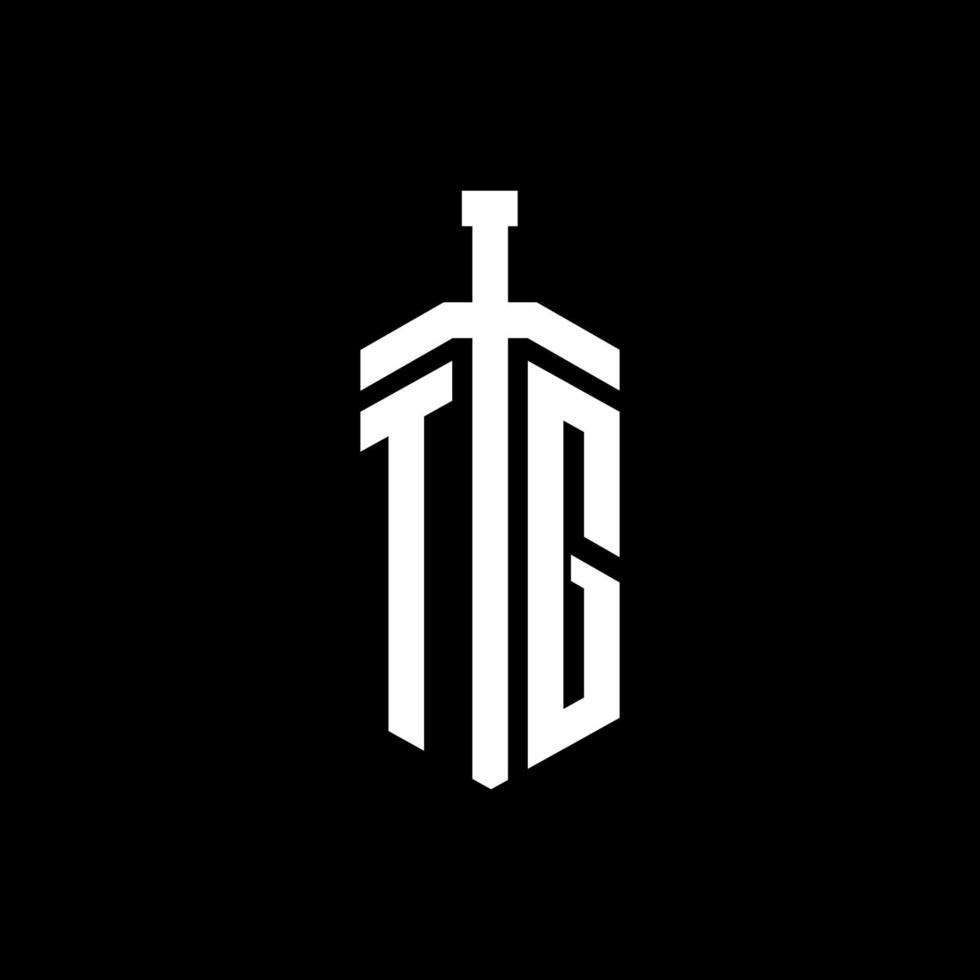tg logo monogram met zwaard element lint ontwerpsjabloon vector