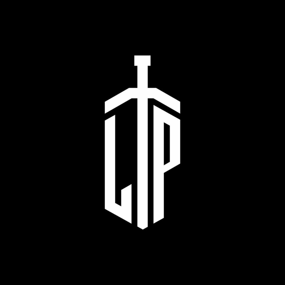 lp logo monogram met zwaard element lint ontwerpsjabloon vector