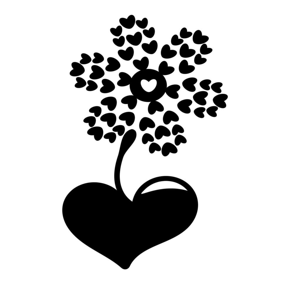 abstract beeld van een bloem in een pot vorm gevormd van harten. schattig single bloemen element voor uw ontwerp. perfect voor besnoeiing het dossier, afdrukken, kaart, logo of symbool vector