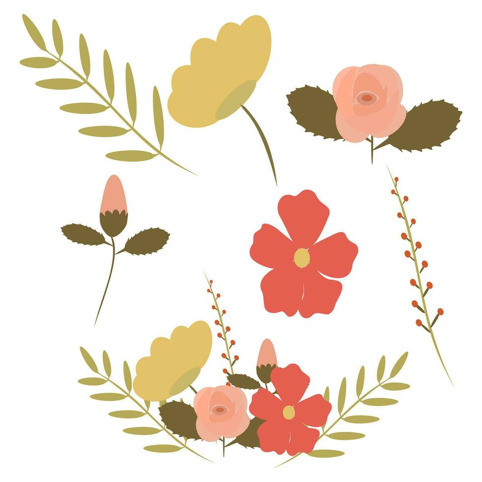 bloemen boeket wijnoogst kleur vector afbeelding. reeks van bloemen elementen voor ontwerp. vector illustratie. eps10.