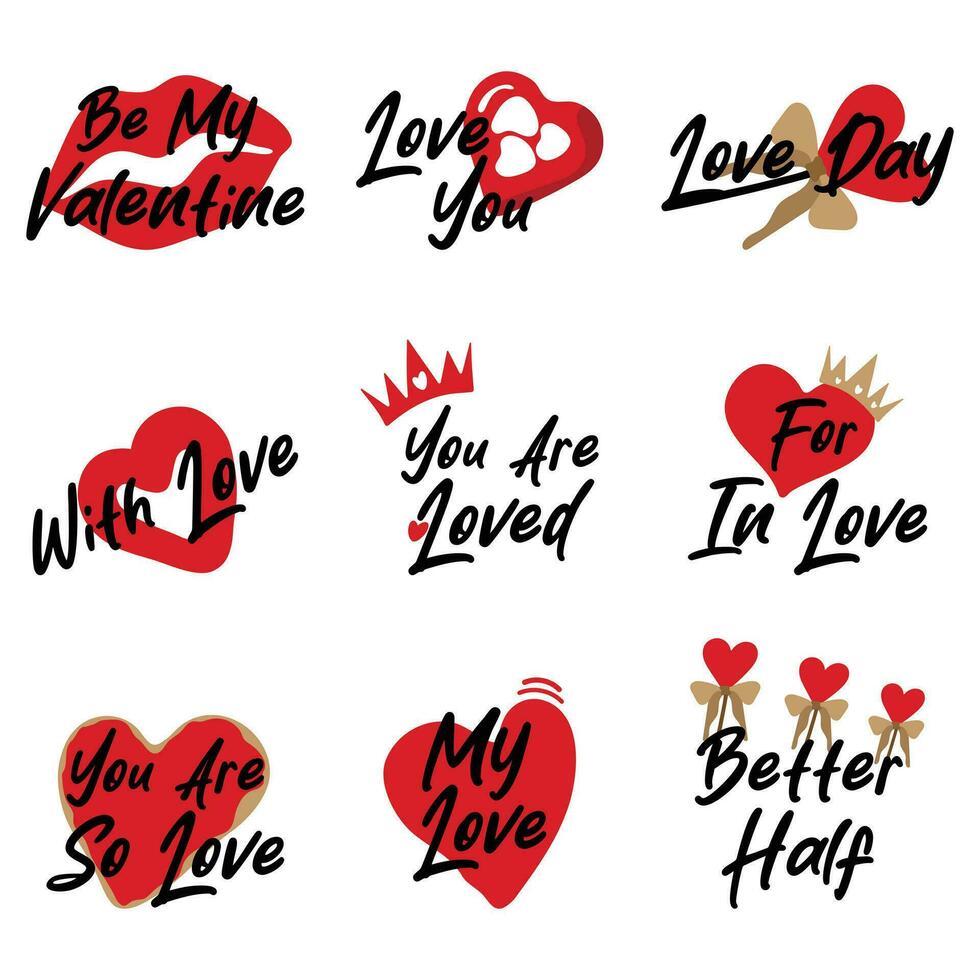 reeks van kalligrafische gelukkig Valentijnsdag dag. gelukkig valentijnsdag dag belettering kaart, stickers, insigne, etiketten, tags en meer. vector