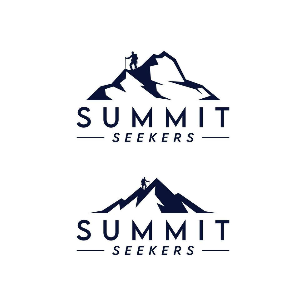 top zoeker moutain wandelen logo ontwerp vector