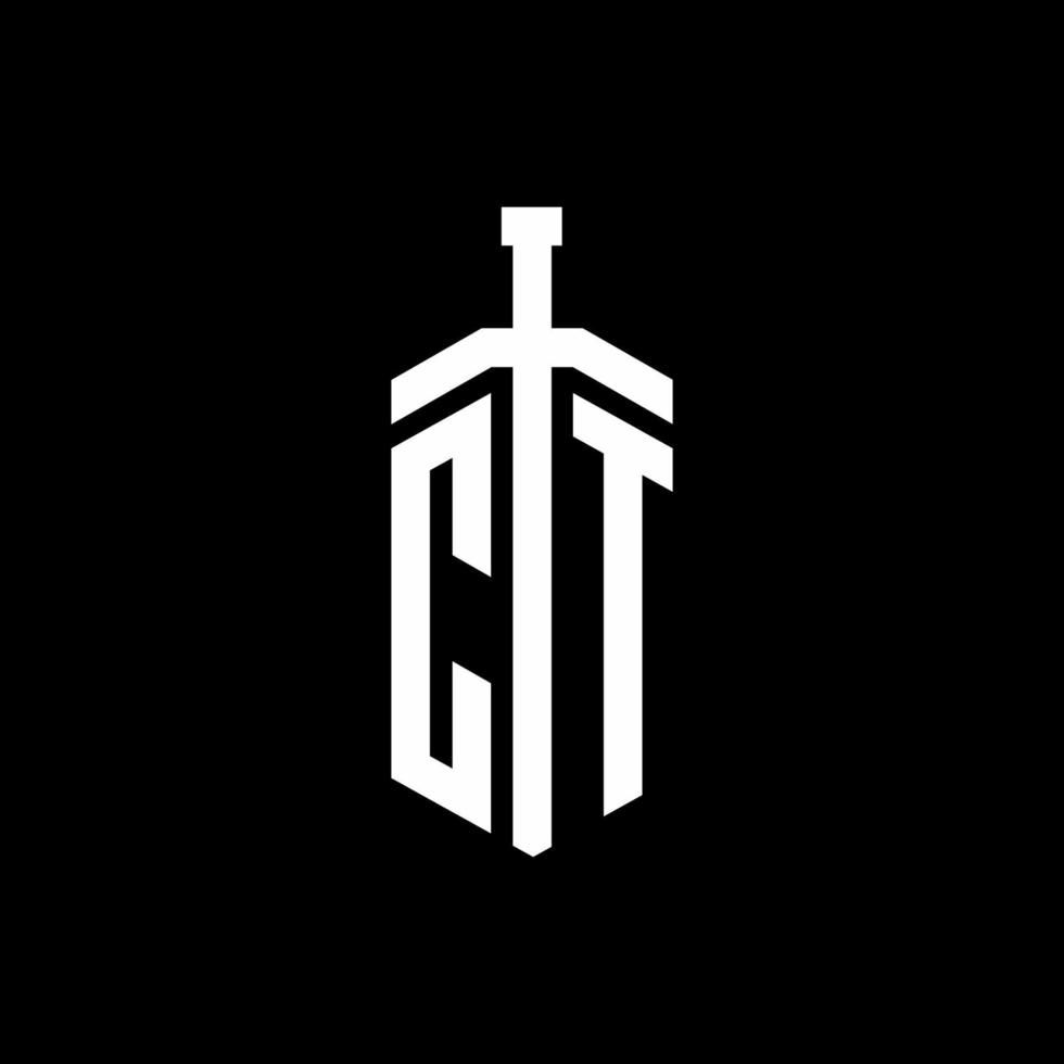 ct logo monogram met zwaard element lint ontwerpsjabloon vector