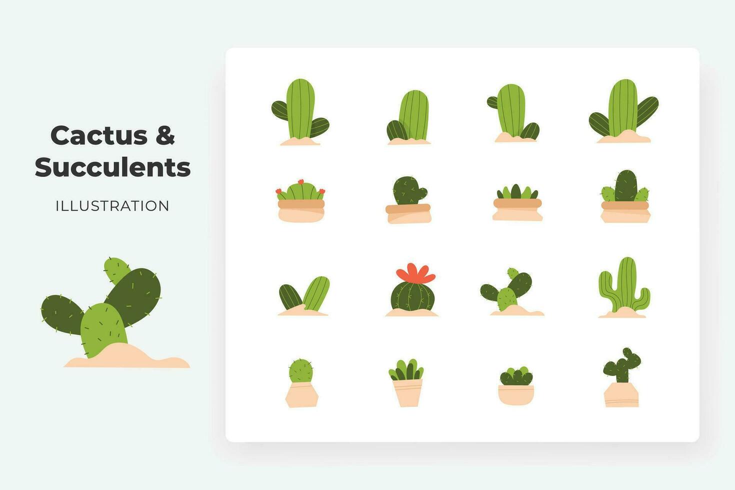 cactus en sappig vlak illustratie reeks vector