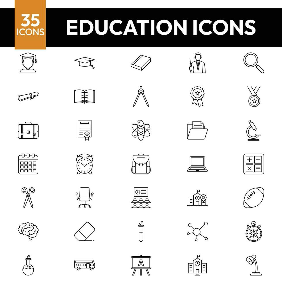 onderwijs pictogrammen, onderwijs icoon pak, onderwijs lijn pictogrammen vector