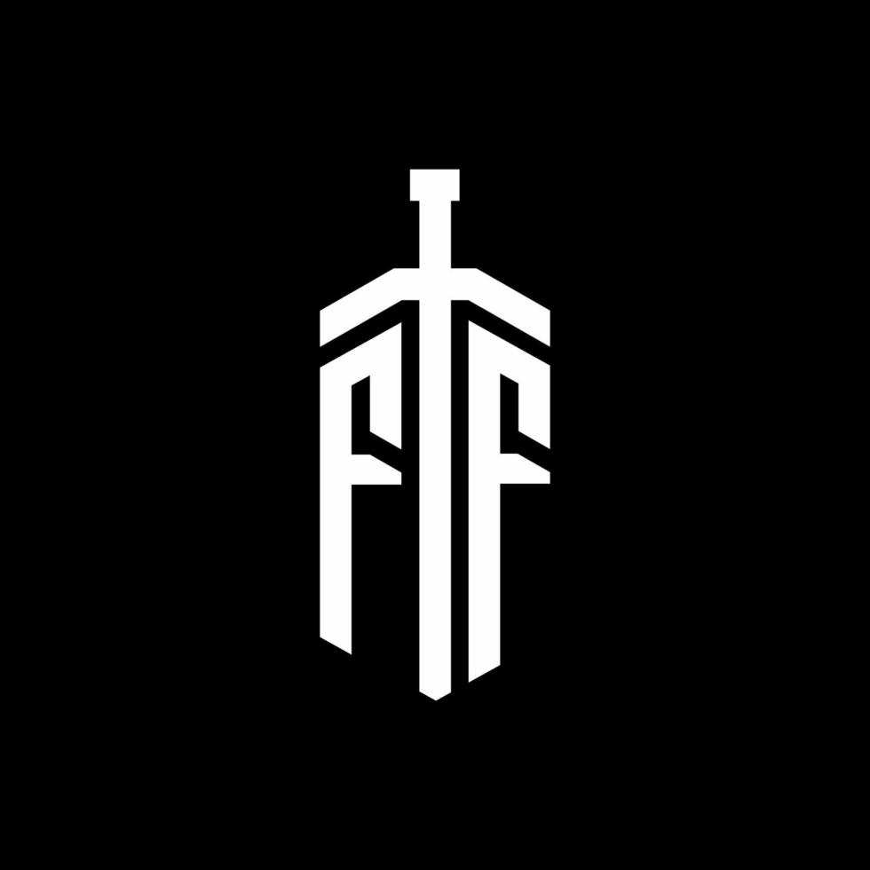 ff logo monogram met zwaard element lint ontwerpsjabloon vector
