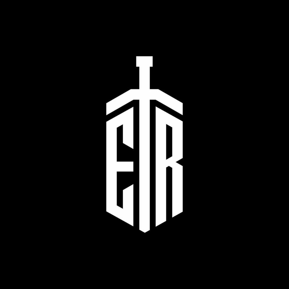 er logo monogram met zwaard element lint ontwerpsjabloon vector