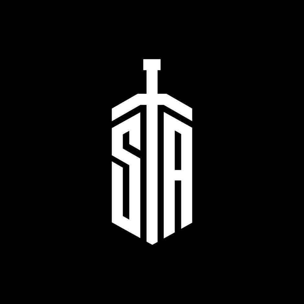 sa logo monogram met zwaard element lint ontwerpsjabloon vector