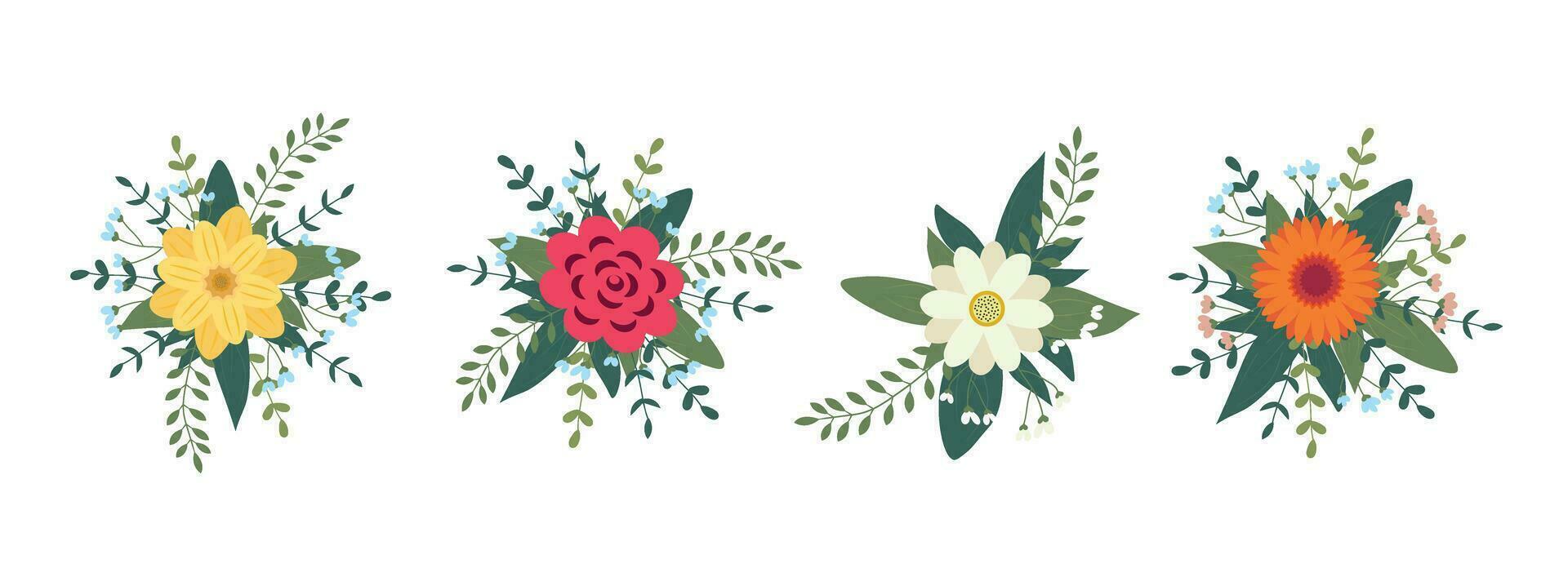 reeks van bloemen arrangement geïsoleerd Aan achtergrond. vlak illustratie. perfect voor kaarten, uitnodigingen, decoraties, logo, divers ontwerpen vector